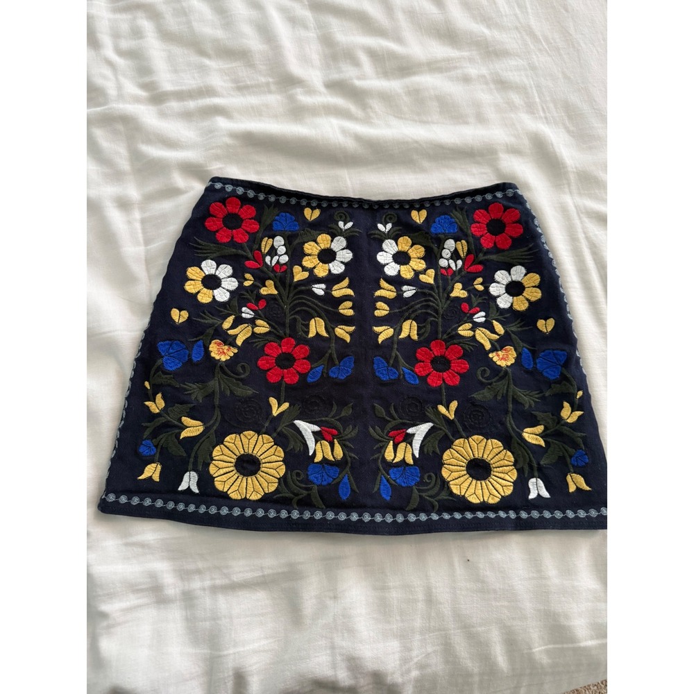 Velzera Embroidered Floral Mini Skirt Folk Art Cottagecore Boho 28 Waist - Picture 2 of 8